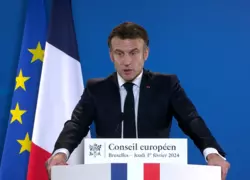 Emmanuel Macron en conférence de presse à Bruxelles le 1er février 2024