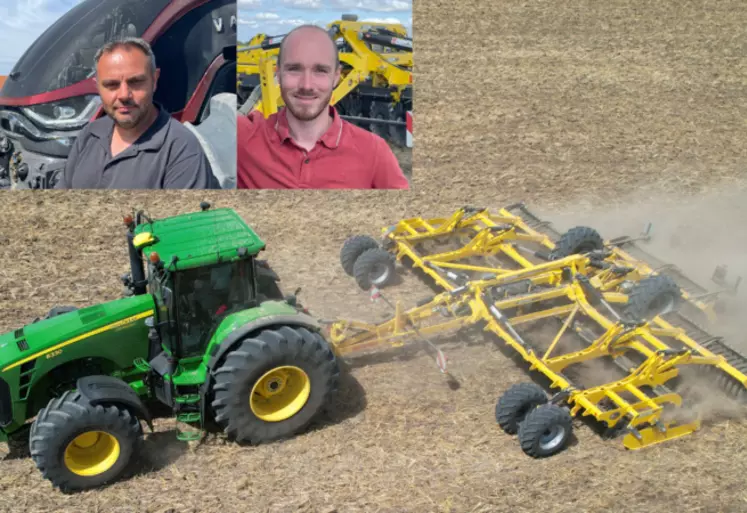 Mathieu Ondet, agriculteur essayeur à Mantelan en Indre-et-Loire, et son salarié Quentin Moreau,  qui ont essayé le Bednar Swifterdisc X07500 Profi