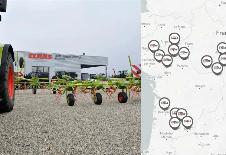 concession Claas Aquitaine et carte du réseau du groupe Savas