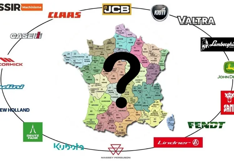 Carte de France avec les marques de tracteurs agricoles