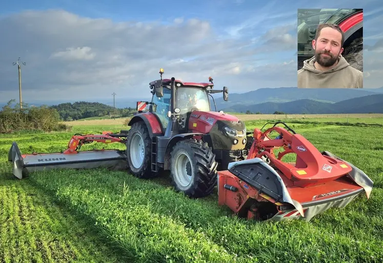 <em class="placeholder">Combiné de fauche Kuhn GMD 9530 RV/FC 3125 DF attelé à un tracteur Case IH Puma 200</em>