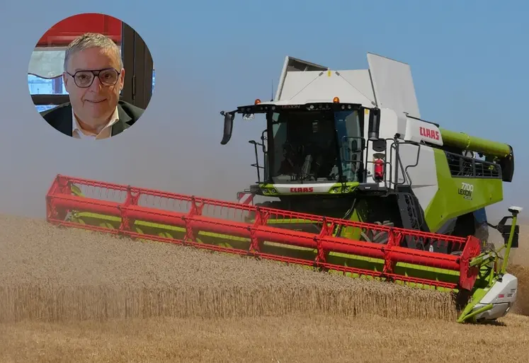 <em class="placeholder">Moissonneuse-batteuse Claas Lexion 7700 et Philippe Largeau, président de la Fédération nationale des entrepreneurs des territoires (FNEDT).</em>