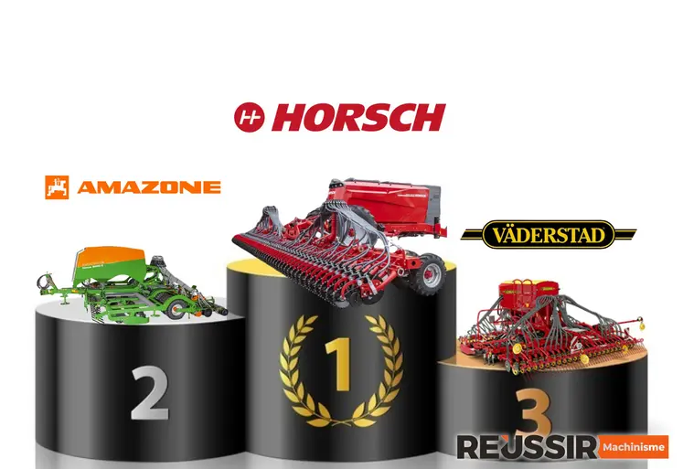 Podium avec des semoirs en ligne traînés Amazone, Horsch et Väderstad