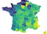 Carte de france avec un dégrader de couleur concernant le nombre d'immatriculations de tracteurs