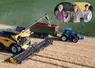 <em class="placeholder">Gabriel Avril, ici entouré de son père Françis Avril et de son fils Antonin Avril avec la moissonneuse-batteuse New Holland CR10 à la vidange dans benne Gyrax attelée à ...</em>