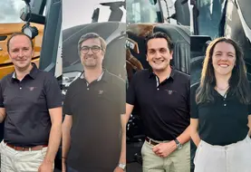 De gauche à droite, Alexandre Chantrelle, directeur développement business pour Valtra Europe et Moyen-Orient, Cyrille Manche, directeur commercial Valtra France, Rémi Morin, responsable de l'expérience de marque Valtra France et Valérie Smessaert, responsable publicité et promotion des ventes Valtra France.