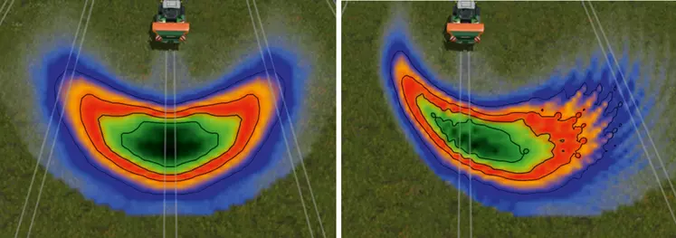 Le vent latéral a une influence sur la courbe d’épandage qu’Amazone promet de corriger avec son système WindControl.