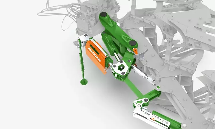 Le vérin de retournement de la charrue permet un réalignement sans agir sur la largeur de travail des corps
