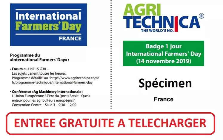 ENTREE GRATUITE AGRITECHNICA 2019 - JEUDI 14 NOVEMBRE