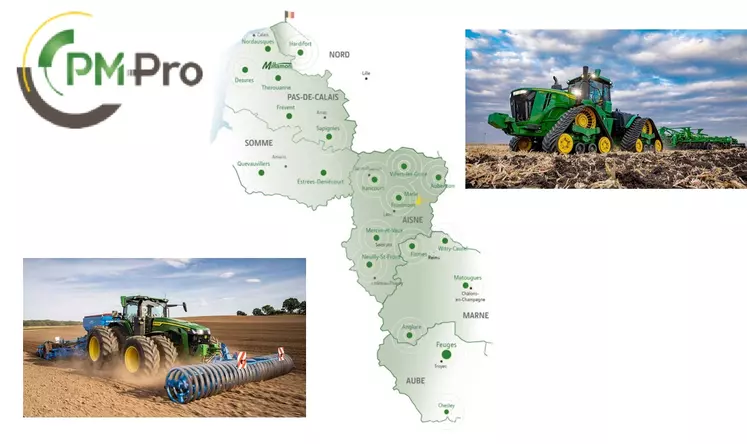 Carte du secteur commercial de la concession PM-Pro + tracteurs John Deere