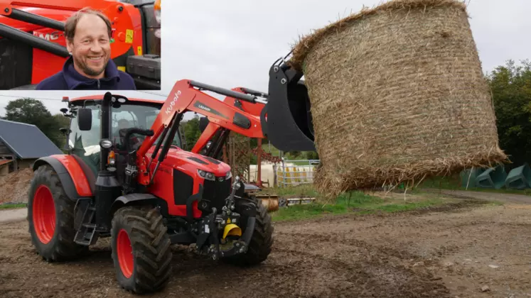 Tracteur Kubota M6-142 avec chargeur frontal essayé par l'agriculteur Loïc Toullier