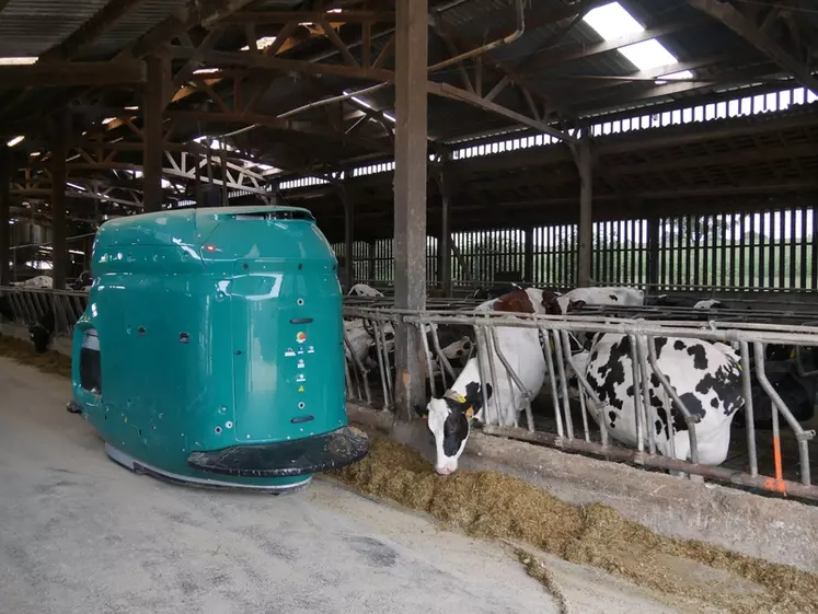 Le robot d’alimentation GEA DairyFeed F4500 dispose d'une cuve de mélange de 2,2 mètres cubes.
