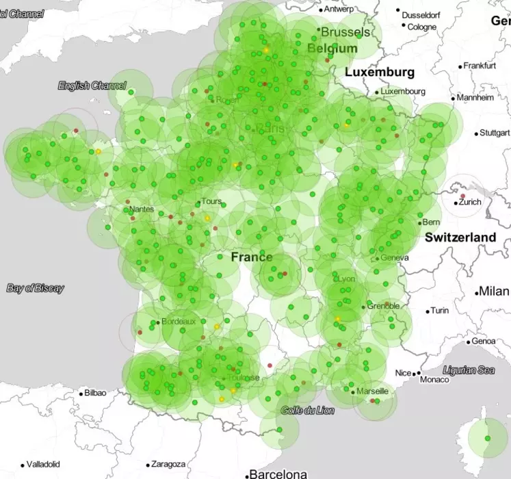 Plus de 300 bases irriguent la France pour le réseau Centipède. 