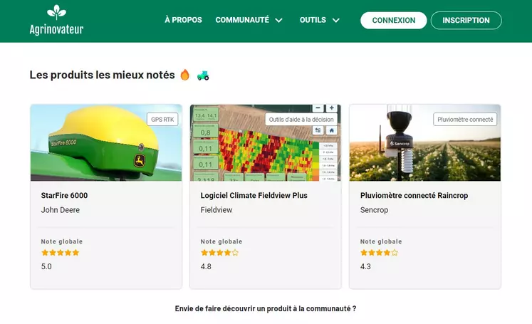 Le site Agrinovateur est un espace communautaire d'échange et de notation des nouvelles technologies autour du monde agricole.