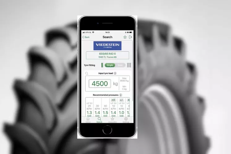 Vredestein lance en collaboration avec d'autres manufacturiers une application multimarque pour smartphone, pour définir la pression optimale des pneus agricoles. 