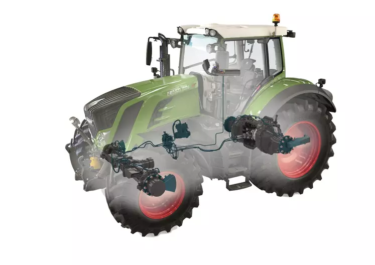 Aucune canalisation ne dépasse sur les côtés du tracteur avec le système Vario Grip de Fendt. 