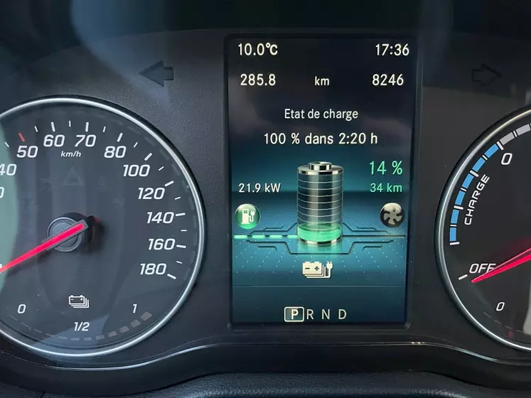 Vue de l'ordinateur indiquant le temps de recharge du Mercedes eCitan