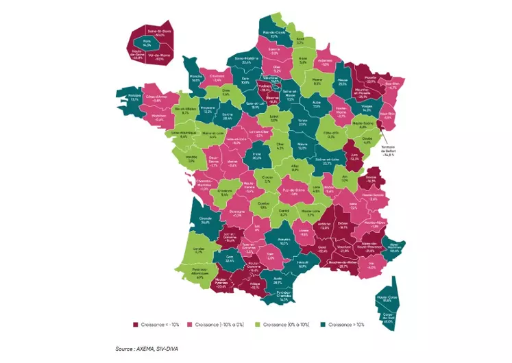 Carte de France des immatriculations de tracteurs en France en 2023