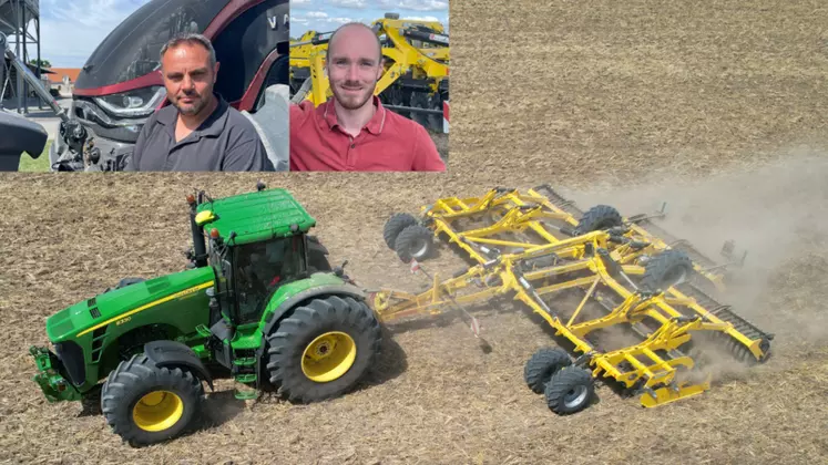 Mathieu Ondet, agriculteur essayeur à Mantelan en Indre-et-Loire, et son salarié Quentin Moreau,  qui ont essayé le Bednar Swifterdisc X07500 Profi