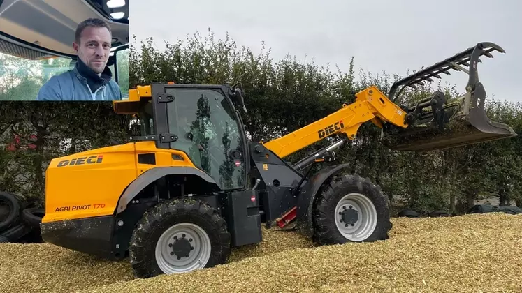 Chargeuse articulée Dieci Agri Pivot T70 sur tas d'ensilage chez Guillaume Bataille