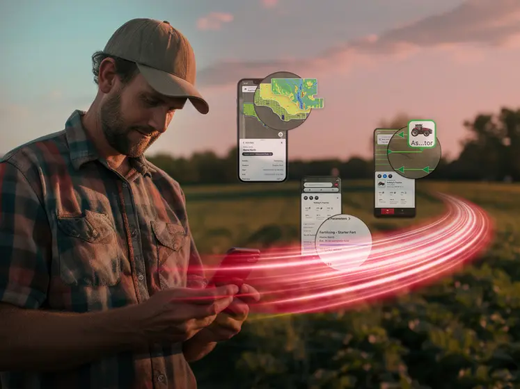 <em class="placeholder">Depuis son Smartphone, le responsable d&#039;exploitation peut visualiser en temps réel ce qui est affiché à l&#039;écran du tracteur ou de la moissonneuse-batteuse.</em>