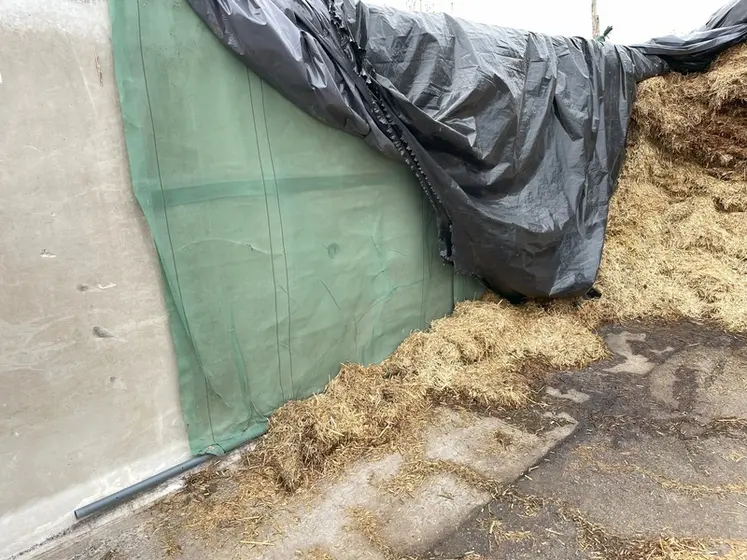 <em class="placeholder">Pose contre les murs du silo du système de bâchage par filets Silage Safe de CBS Béton</em>