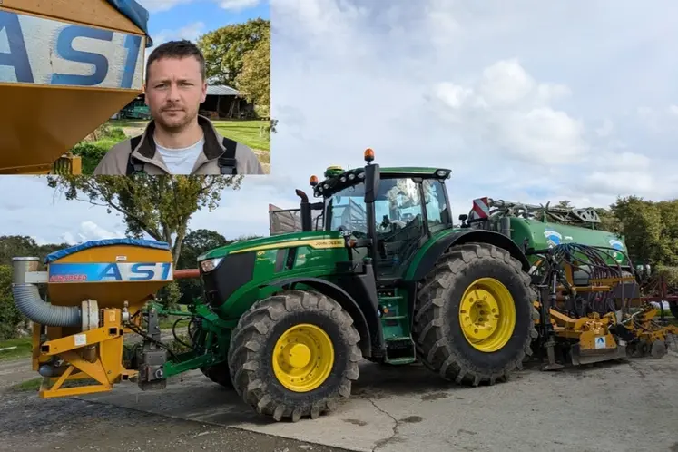 <em class="placeholder">Tracteur John Deere 6R 195 avec combiné de semis Alpego avec trémie frontale</em>