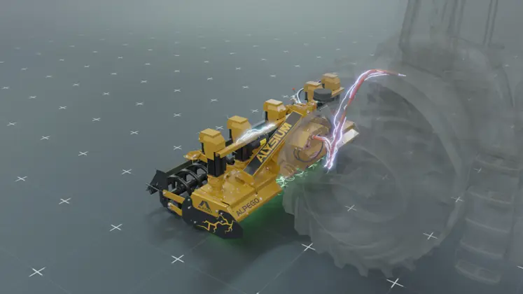 <em class="placeholder">Herse rotative à entraînement électrique Alysium d&#039;Alpego au travail </em>
