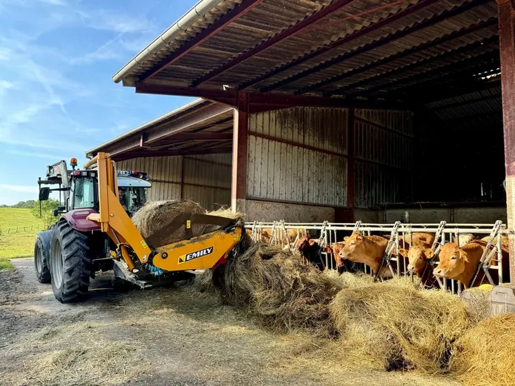 <em class="placeholder">Dérouleuse Emily distribuant une balle ronde de foin à des bovins viande</em>