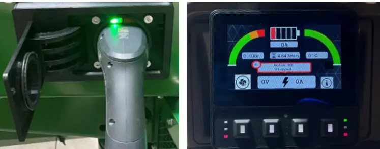 <em class="placeholder">Prise de recharge électrique de type T2 et témoin de charge.</em>