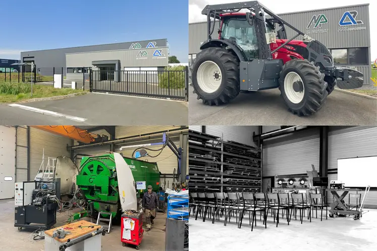 Façade de l'entreprise AAZ Union, tracteur Valtra blindé par Pautrat, mélangeuse Keenan en reconditionnement