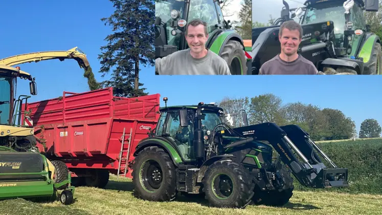 <em class="placeholder">Tracteur Deutz-Fahr 6140.4 TTV avec chargeur frontal Stoll Isobus et remorque Chevance à l'ensilage d'herbe avec une ensileuse Kron Big X.</em>