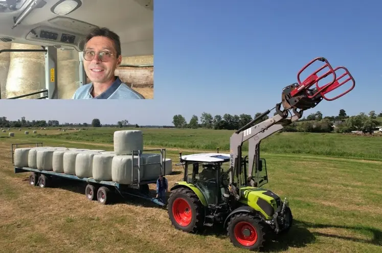 <em class="placeholder">Tracteur Claas Axos 3.105 avec chargeur frontal MX et plateau fourrager Lenormand à 4 essieux </em>