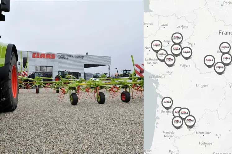 concession Claas Aquitaine et carte du réseau du groupe Savas