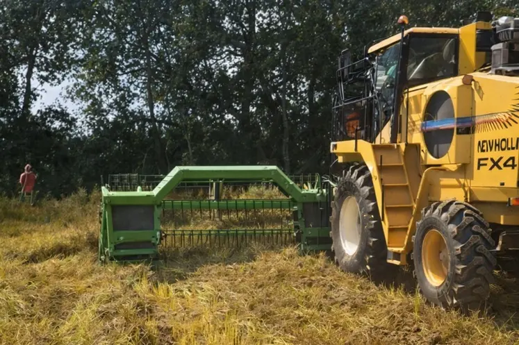 <em class="placeholder">Automoteur de fauche sur base d'ensileuse New Holland FX 48 avec faucheuse andaineuse World de 7,50 m de large</em>