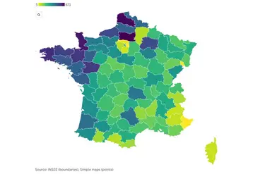 Carte de France avec le nombre d'immatriculations tracteur par département 