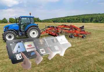 <em class="placeholder">Tracteur New Holland attelé à un andaineur Kuhn</em>