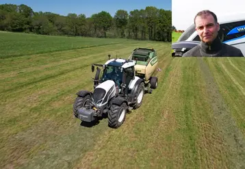 <em class="placeholder">Tracteur Valtra N155ED avec une presse à balles rondes Krone.</em>