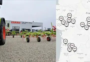 concession Claas Aquitaine et carte du réseau du groupe Savas