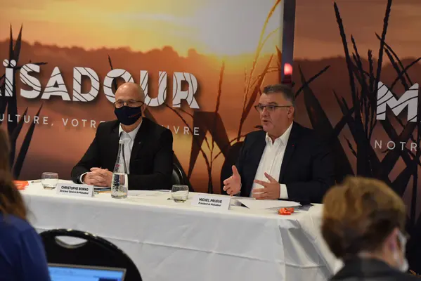 Christophe Bonno DG et Michel Prugue, Pdt de Maisadour lors de la conférence de presse du 7 décembre 2021