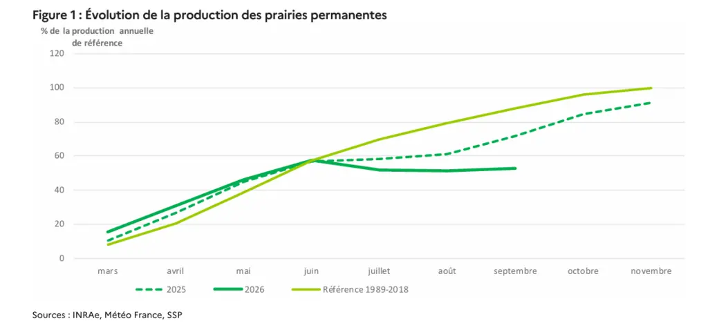 Graphique de l'évolution de la production des prairies permanentes