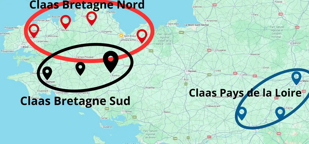 Carte concessions Claas Agritech Ouest