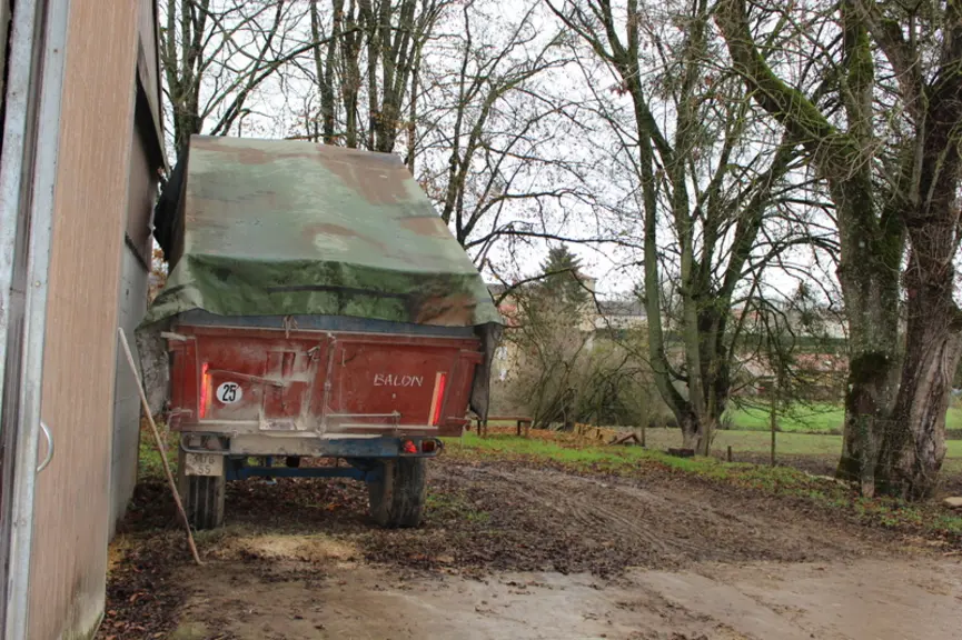 Le méteil grain reste après récolte dans la benne, et une entreprise vient pour l'aplatissement par tranche de 4 à 5 tonnes.  © S. Bourgeois