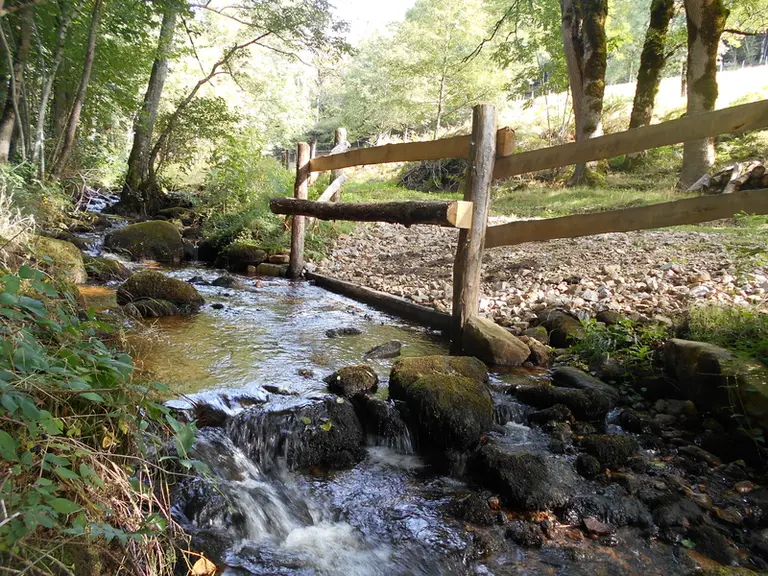 Bel exemple de descente aménagée avec une petite retenue permettant en été d'avoir un niveau d'eau relativement stable.