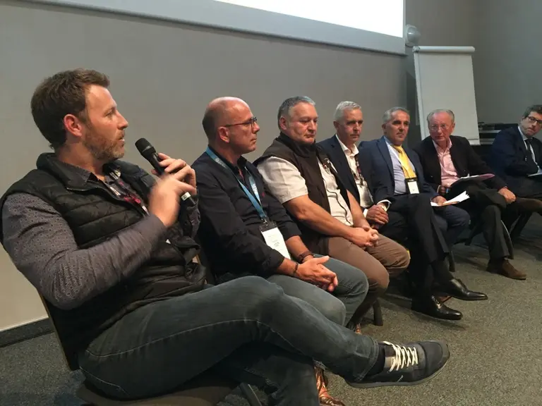 Lors de la table ronde organisée par Interbev au Sommet de l'élevage avec de gauche à droite, Guillaume Gauthier, Philippe Dumas, Dominique Guineheux,