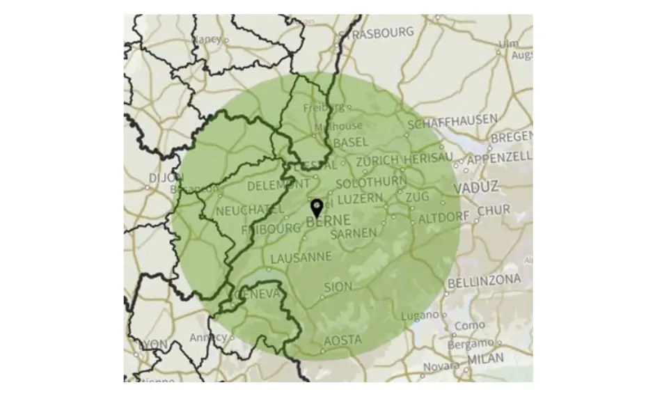 Cartographie de la zone réglémentée liée au foyer MHE en Suisse