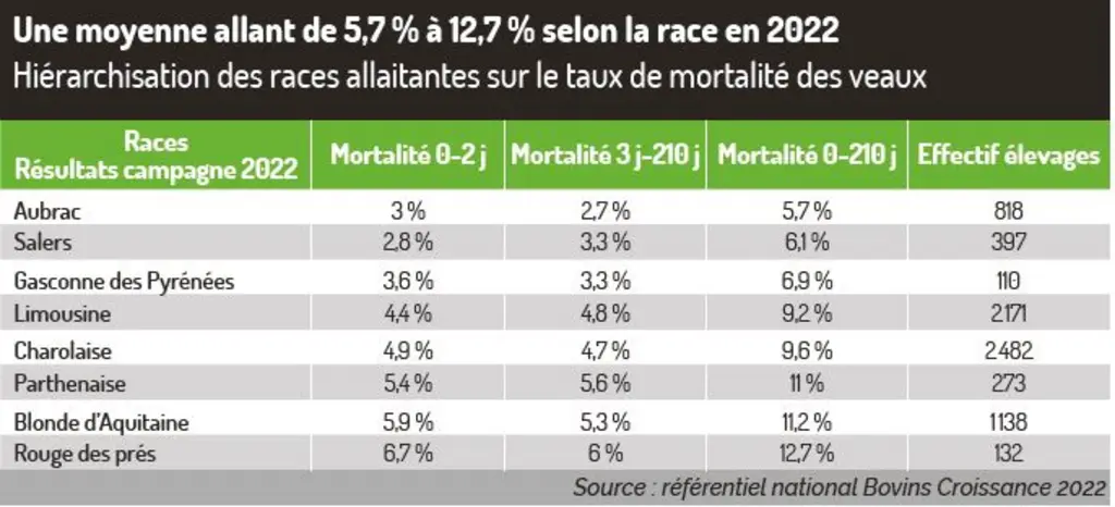 taux de mortalité des veaux races allaitantes