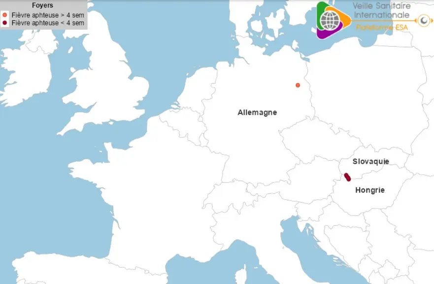 carte foyers de fièvre aphteuse plateforme ESA