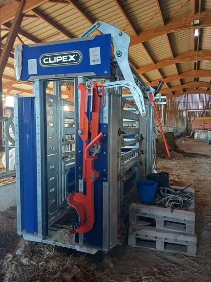 <em class="placeholder">L'éleveur a investi dans une cage de contention Clippex aux crans pneumatiques adaptatifs.</em>