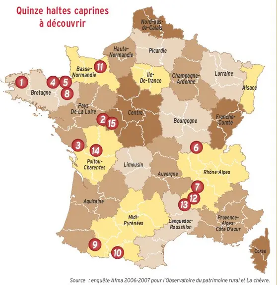 Les quinze musées avec une composante caprine recensés par la Fédération des musées d'agriculture